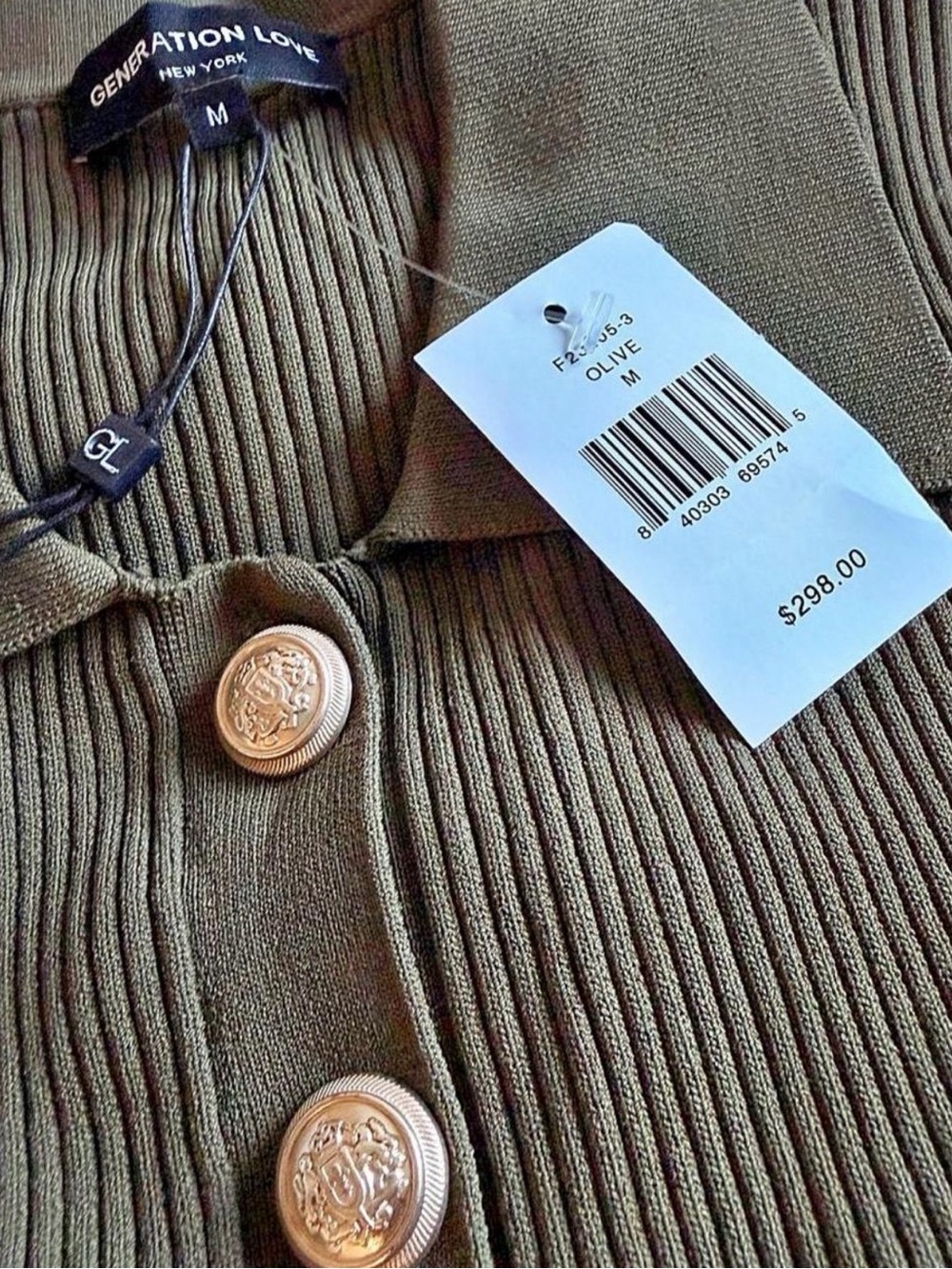 Generation Live Olive Green Ribbed Button-Front Ribbed Knit Collared Shirt - Picture 5 of 7